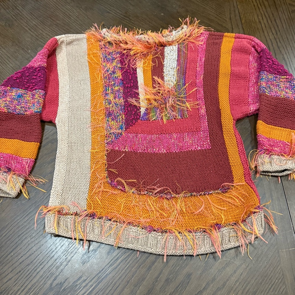 Colorful Patchwork Sweater Boho - image 2